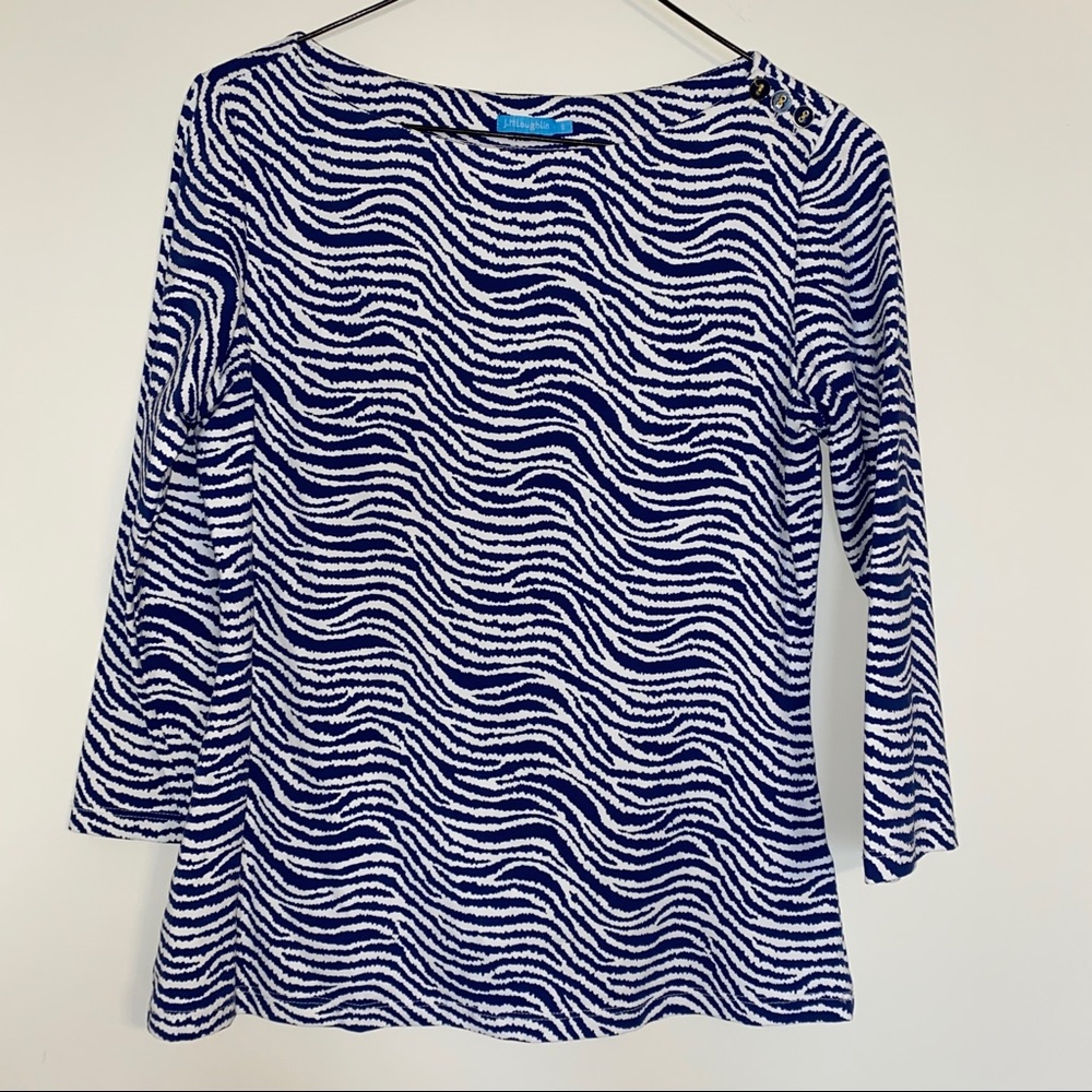 J. McLaughlin Blue Zebra Print 3/4 Length Sleeve Top - Size Small